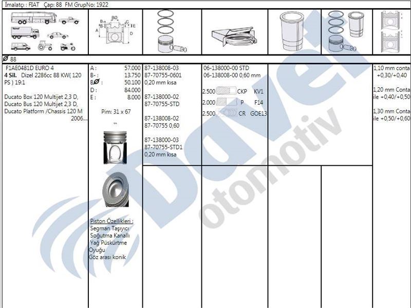 MAH-007RS001500N2 Segman 0.40 Farkli  F1a 2.3 E5 ( Fiat Ducato Iveco  Daily C13-F1a Euro 5  Karsan Jest 2.3 E5)